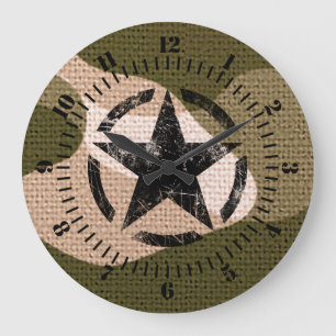 Star Vintage Green Camouflage on a Large Clock