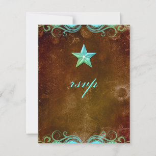 Star Wedding Reply Card Vintage Brown Blue