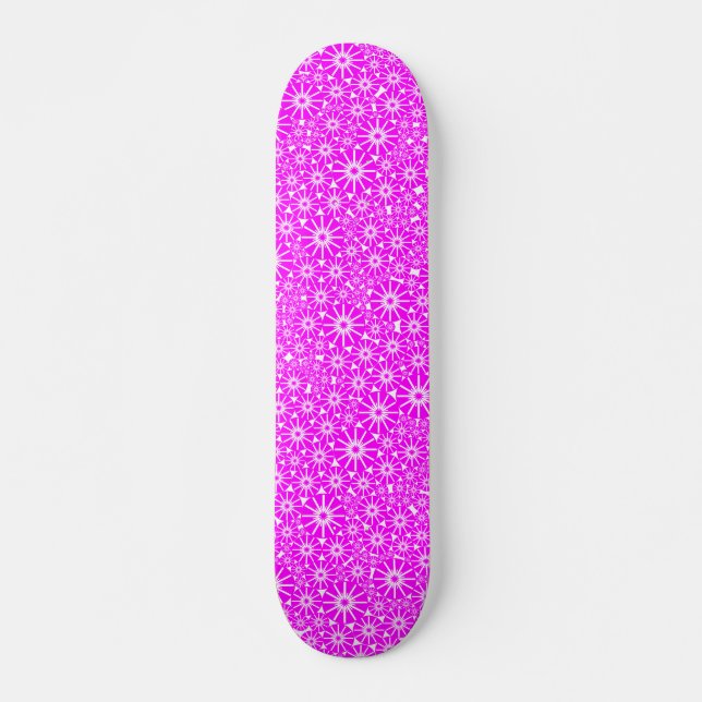 Star Wheel Abstract - Magenta on White Skateboard (Front)