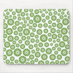 Star Wheel Pattern - Avocado Green on White Mouse Pad