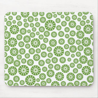 Star Wheel Pattern - Avocado Green on White Mouse Pad