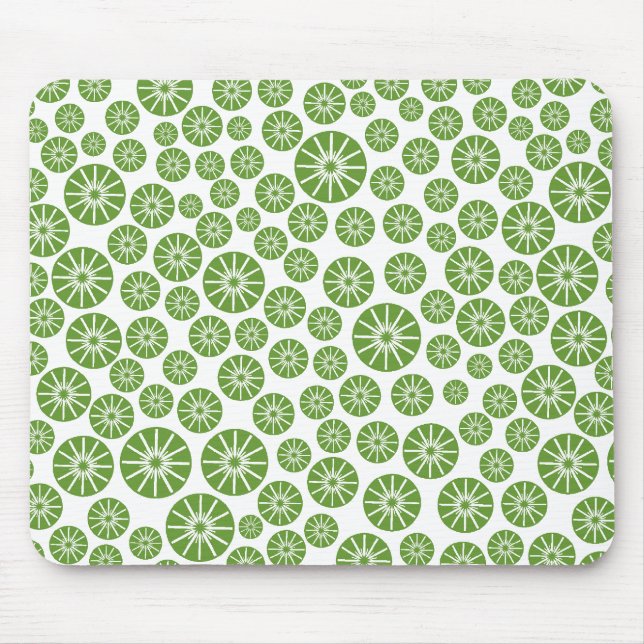 Star Wheel Pattern - Avocado Green on White Mouse Pad (Front)