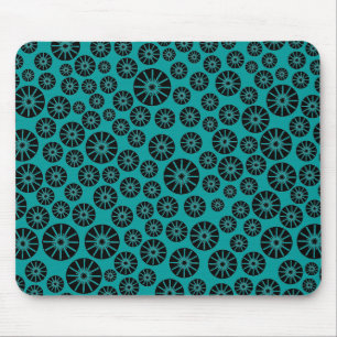 Star Wheel Pattern - Black on Aqua 009999 Mouse Pad