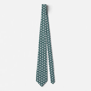 Star Wheel Pattern II - Dark Green on White Tie