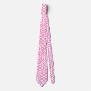 Star Wheel Pattern II - Pink on White Tie