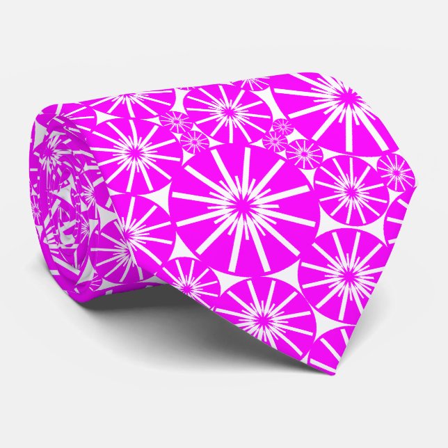 Star Wheel Pattern III - Magenta on White Tie (Rolled)
