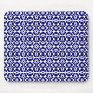 Star Wheel Pattern - Navy Blue on White Mouse Pad