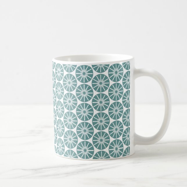 Star Wheel Pattern - Ocean Green on White Coffee Mug (Right)