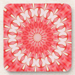 Star White and Red Butterfly Motif Mandala Coaster