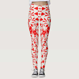 Star White And Red Goemetric Shape Kaleidoscope.jp Leggings