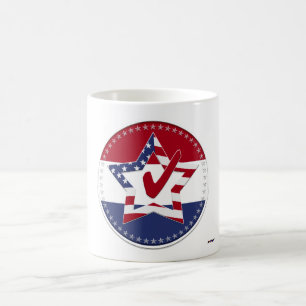 Star with US Flag, Red Check & 50 Stars - round Coffee Mug