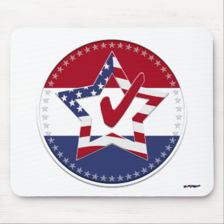 Star with US Flag, Red Check & 50 Stars - round Mouse Pad