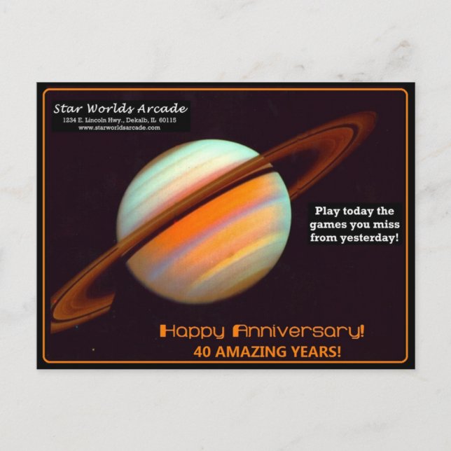 Star Worlds Arcade 40th Anniversary Retro Postcard (Front)