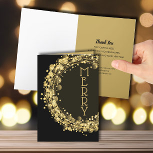 Star Wreath Black Merry Christmas Business Holiday Card