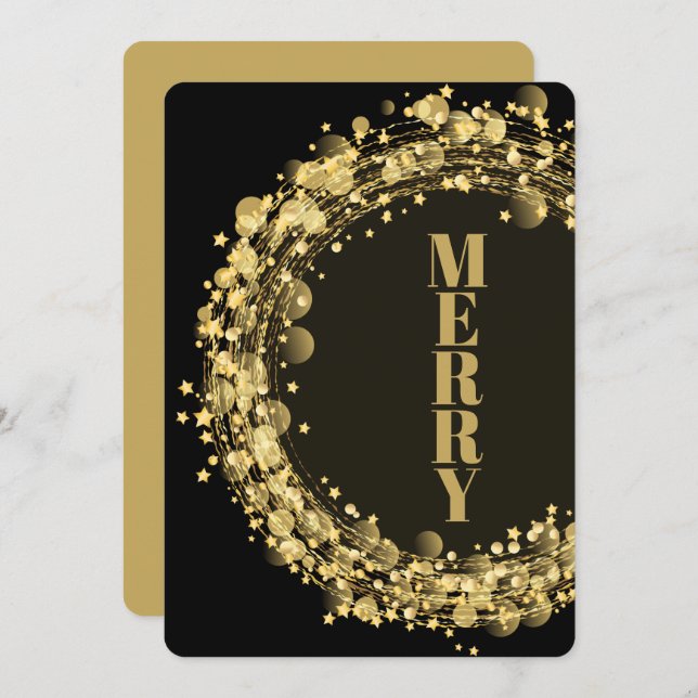 Star Wreath on Black Christmas Holiday Card (Front/Back)