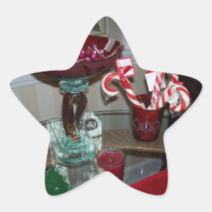 star xmas photo of red glass and candy canes sticker