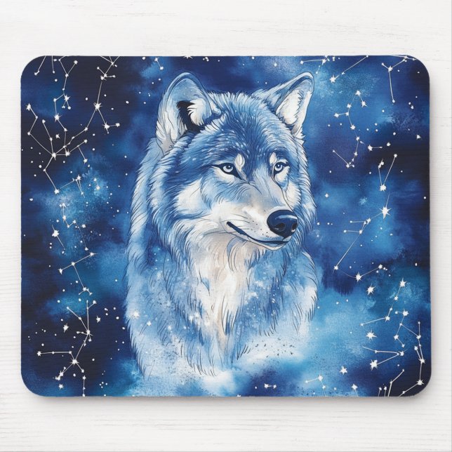 Starbound Blue Wolf Celestial Constellation Mouse Pad (Front)