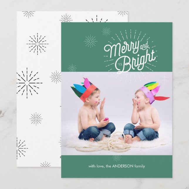 Starburst 1 Photo Holiday Card in Green (Front/Back)