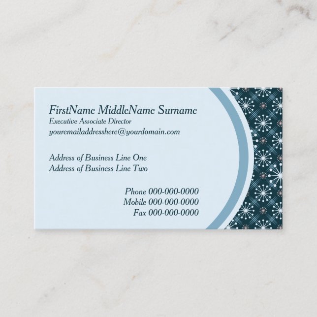 Starburst and Lines Mid Century Pattern Blue Business Card (Front)