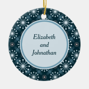 Starburst and Lines Mid Century Pattern Blue Ceramic Ornament