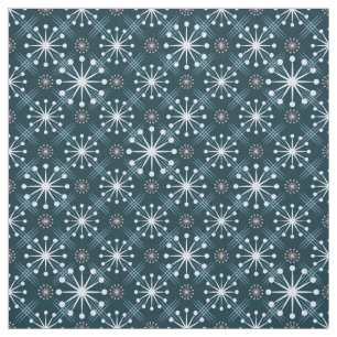 Starburst and Lines Mid Century Pattern Blue Fabric