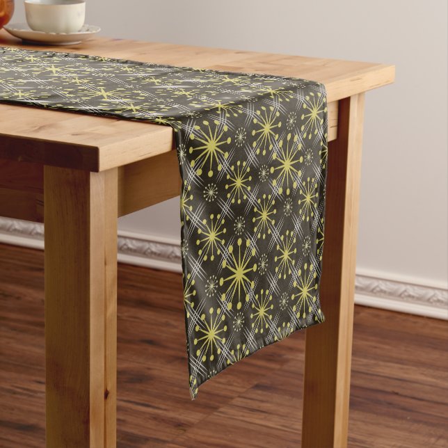 Starburst and Lines Mid Century Pattern Earth Hues Short Table Runner (In Situ)