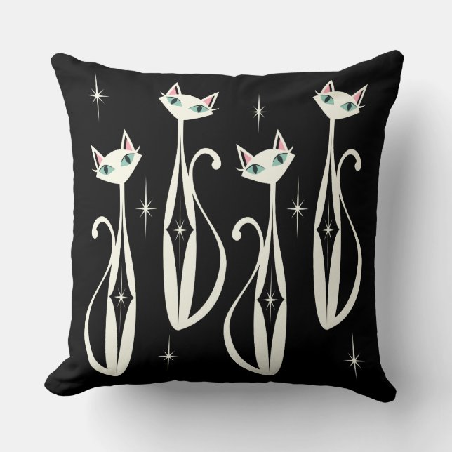 Starburst Diamond Cats on Black Throw Pillow (Front)