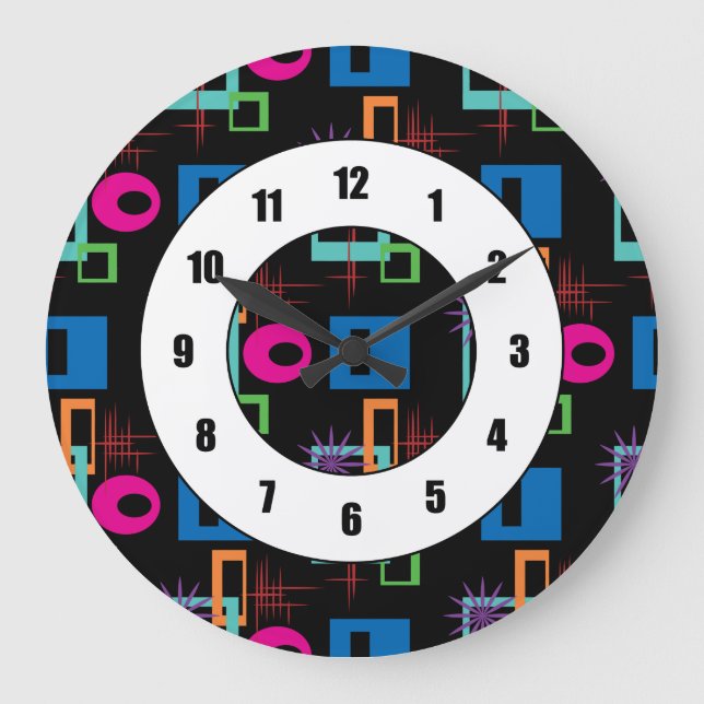 Starburst Geometric Multicolored Pattern Large Clock (Front)