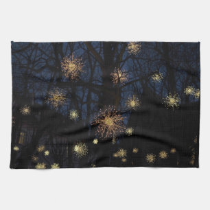 Starburst lights in trees, night holiday kitchen towel