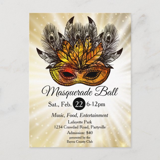 Starburst Masquerade Party Mask Postcard (Front)
