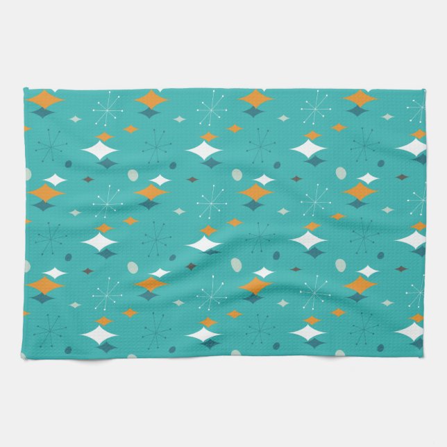 Starburst Mid Century Modern Pattern in Teal  Kitchen Towel (Horizontal)