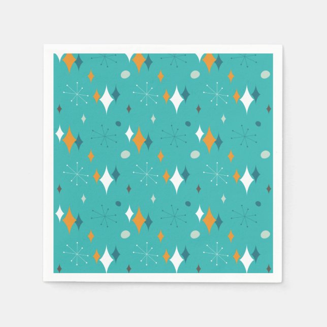 Starburst Mid Century Modern Pattern in Teal  Napkin (Front)