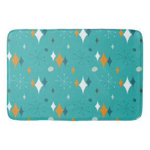Starburst Mid Century Modern Pattern in Teal Table Bath Mat