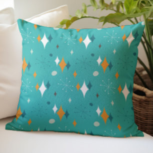 Starburst Mid Century Modern Pattern in Teal Throw Pillow