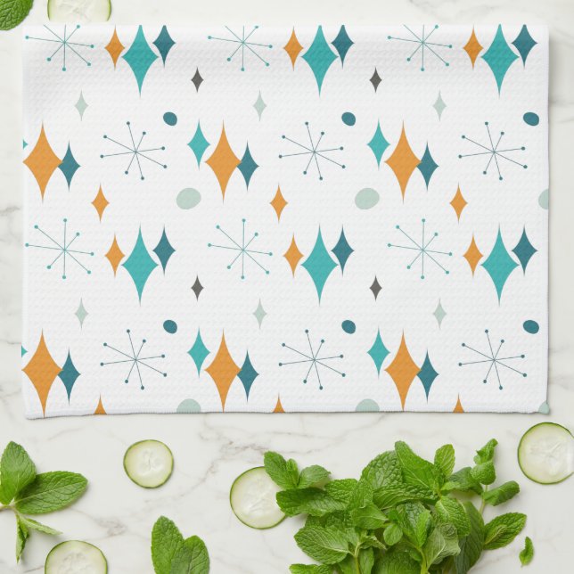 Starburst Mid Century Modern Pattern Kitchen Towel (Folded)