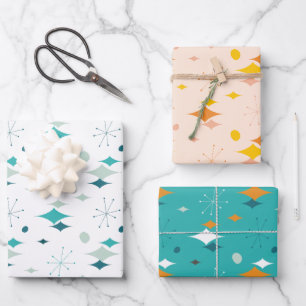 Starburst Mid Century Modern Pattern Wrapping Paper Sheet