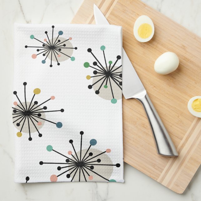 Starburst Pattern Atomic Era Mid-century Modern Kitchen Towel (Quarter Fold)