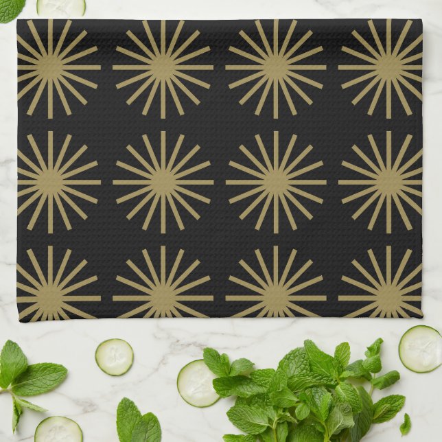 Starburst Pattern Gold & Linen White Kitchen Towel (Folded)