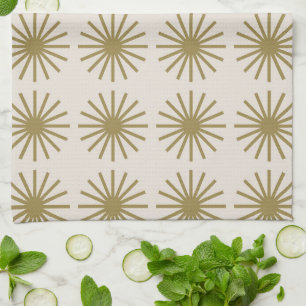 Starburst Pattern Gold & Linen White Kitchen Towel