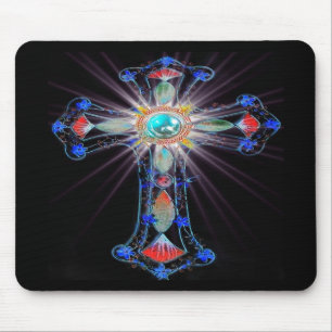 Starburst religious cross mouse pad