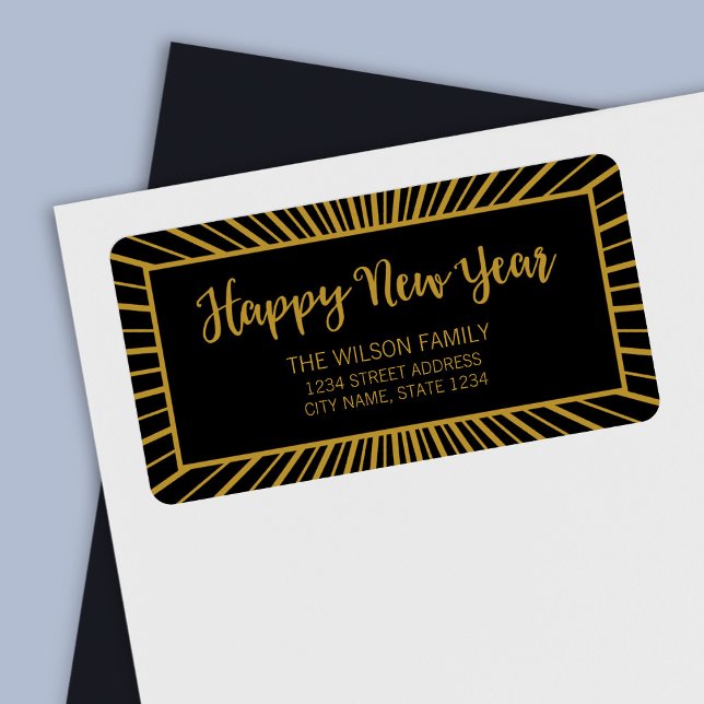 Starburst Script Black Happy New Year Address Label (Creator Uploaded)