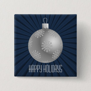Starburst Stripes Ornament Button, Dark Blue 2 Inch Square Button