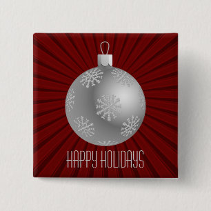 Starburst Stripes Ornament Button, Dark Red 2 Inch Square Button