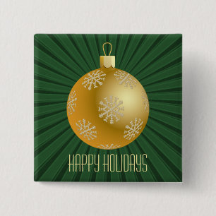 Starburst Stripes Ornament Button, Green 2 Inch Square Button