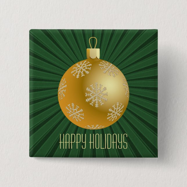 Starburst Stripes Ornament Button, Green 2 Inch Square Button (Front)