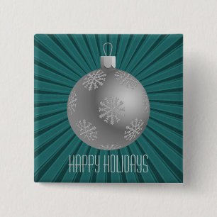 Starburst Stripes Ornament Button, Teal 2 Inch Square Button