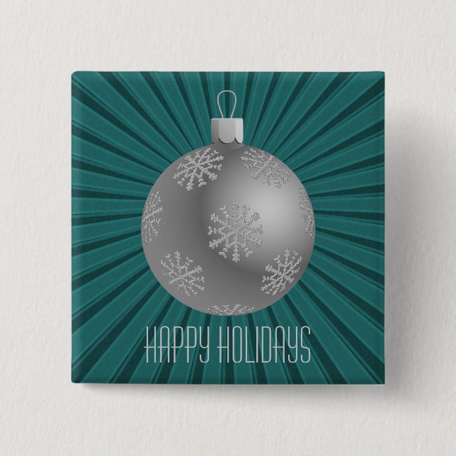 Starburst Stripes Ornament Button, Teal 2 Inch Square Button (Front)