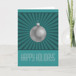 Starburst Stripes Ornament Card, Teal Holiday Card