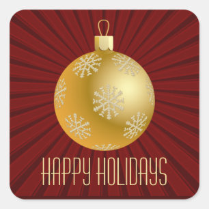Starburst Stripes Ornament Stickers, Red & Gold Square Sticker