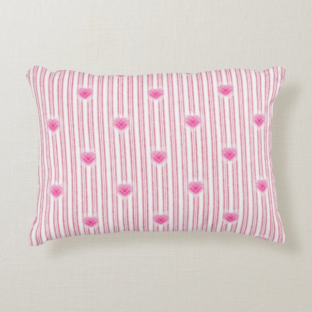 Starburst Valentine Heart on Soft Pink Stripe Accent Pillow (Front)